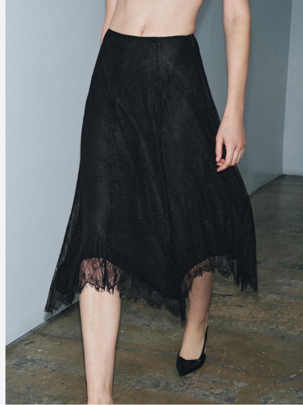 Zara NWT ZW Collection lace midi skirt black 3920/044